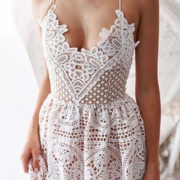 FLASH SALE! White Crochet Lace Beach Wedding Party Dress - Picture 5 of 10